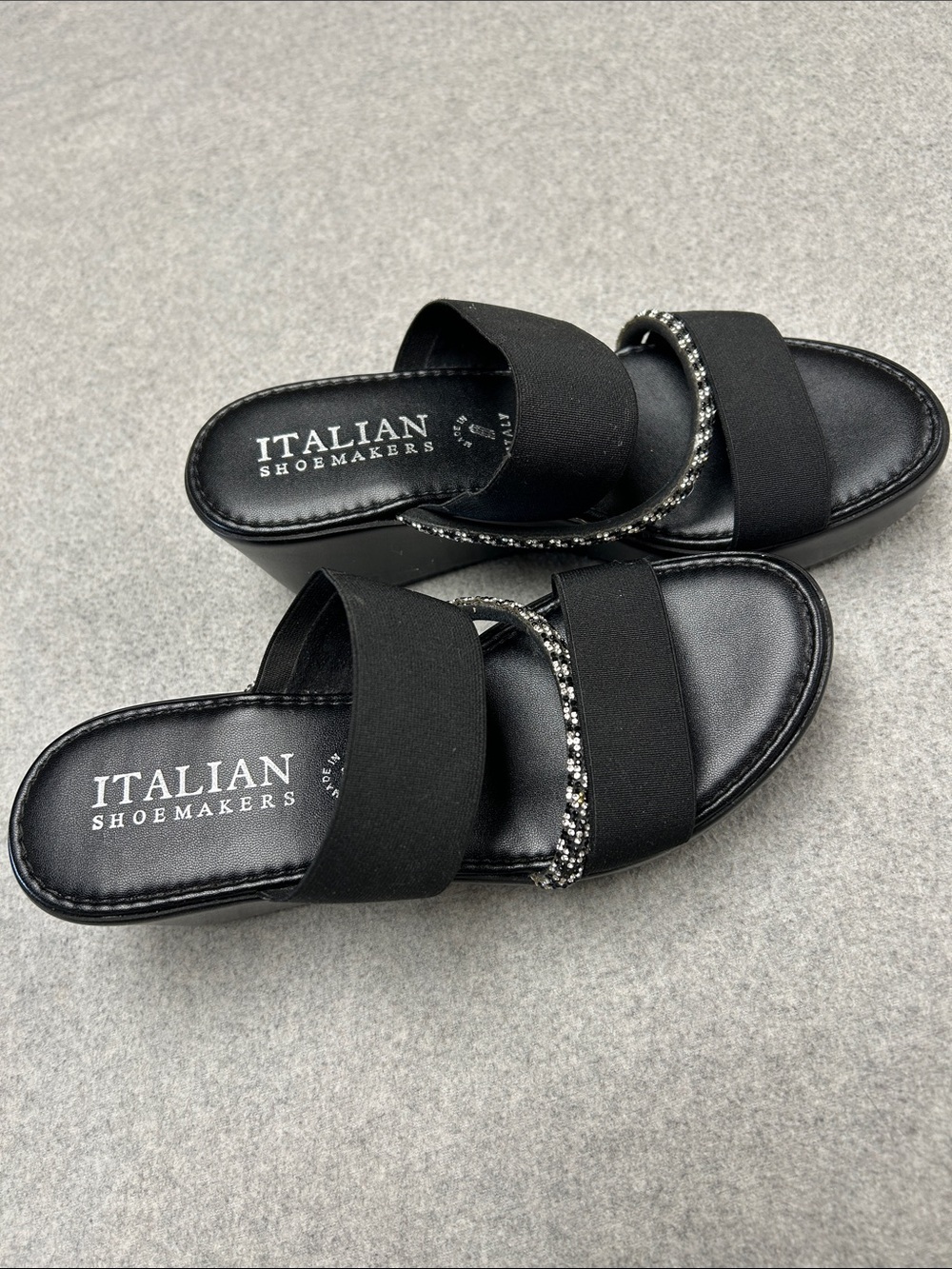 Italian Shoemakers Black Slide Sandals with Sparkle Strap Size 8